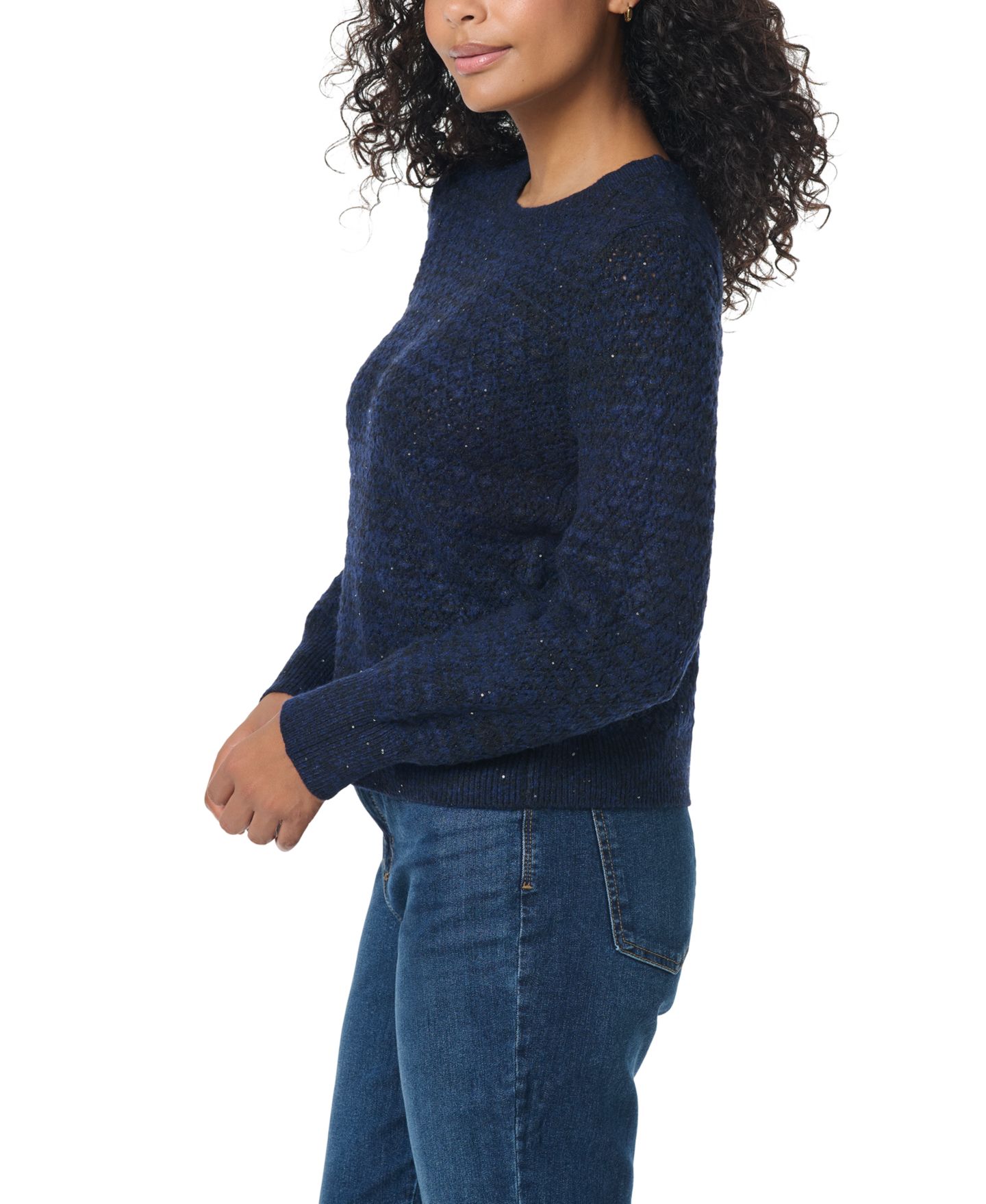 Женский свитер Gloria Vanderbilt Sequined Crewneck Blouson Long Sleeve, цвет: Тёмно-синий — фото 3