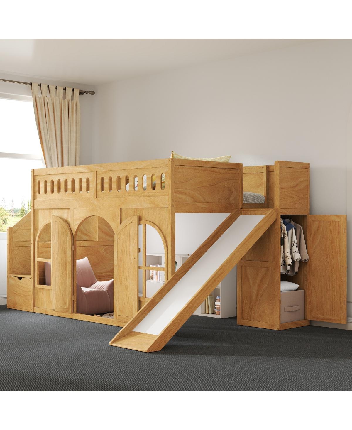 Streamdale Furniture Wooden Twin Loft Bed with Slide, Storage