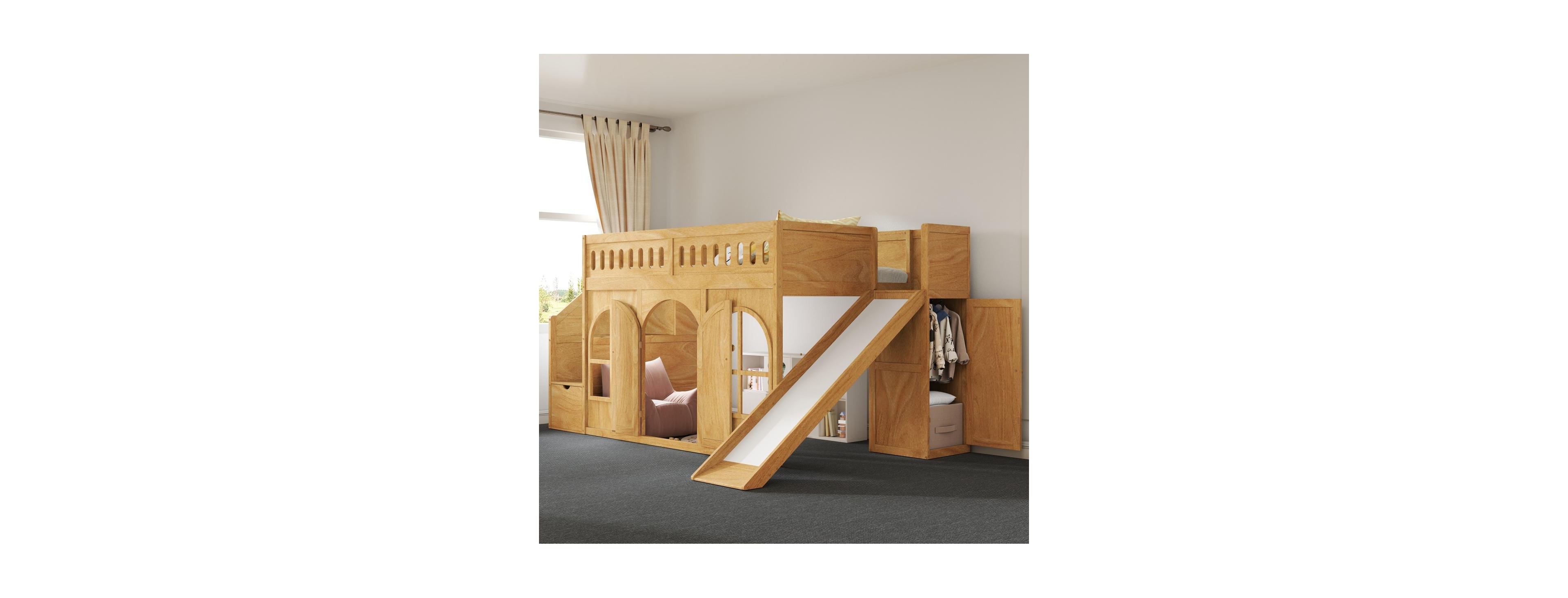 Streamdale Furniture Wooden Twin Loft Bed with Slide, Storage