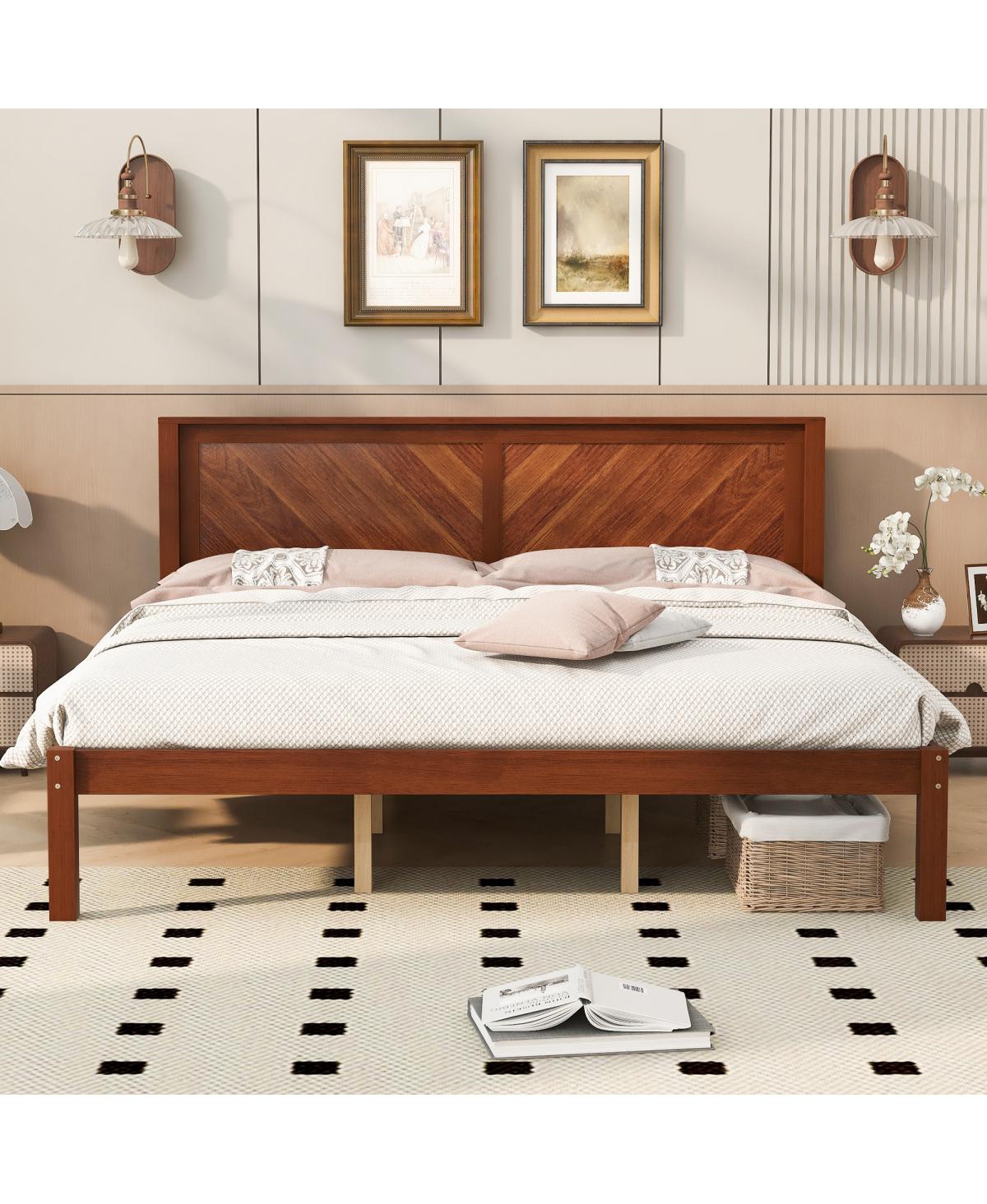 Streamdale Furniture Streamdale King Size Solid Wood Platform Bed Frame with Herringbone Headboard