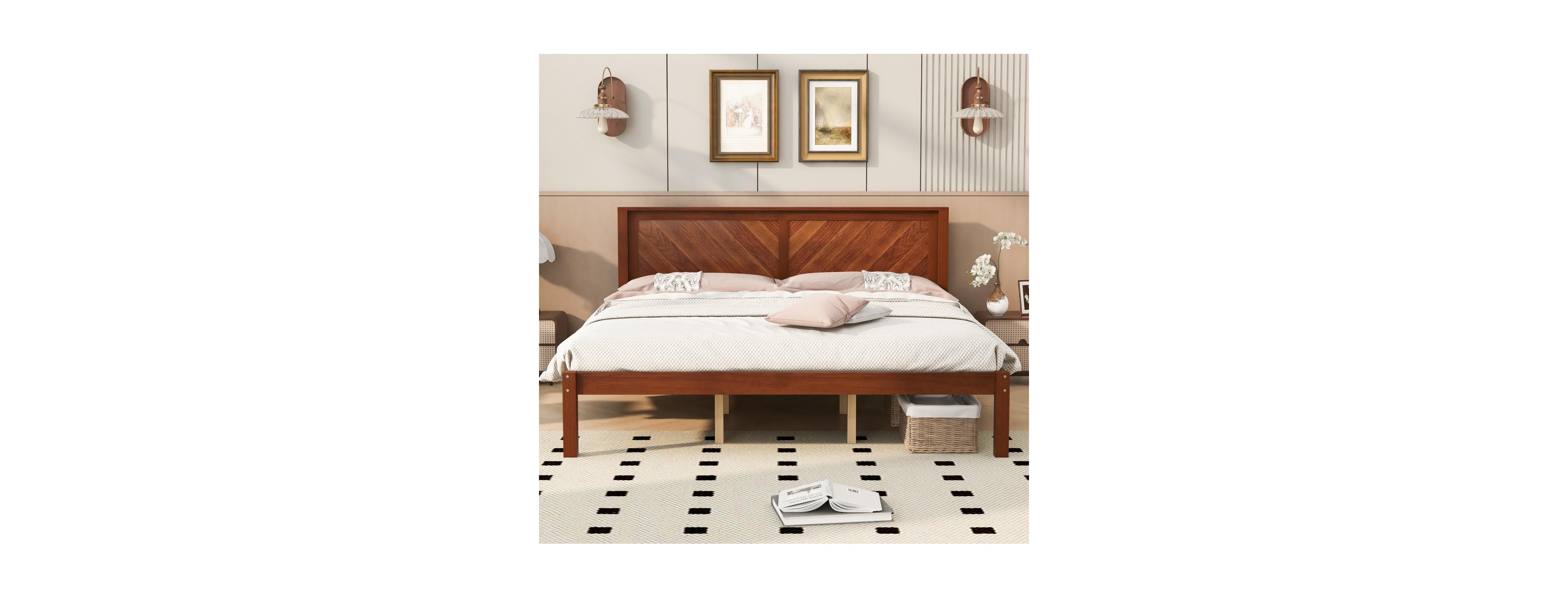 Streamdale Furniture Streamdale King Size Solid Wood Platform Bed Frame with Herringbone Headboard