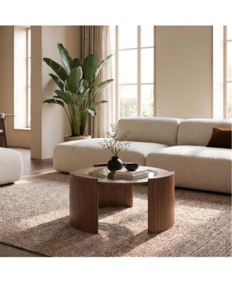 Mid-Century Modern Round Wood and Glass Coffee Table