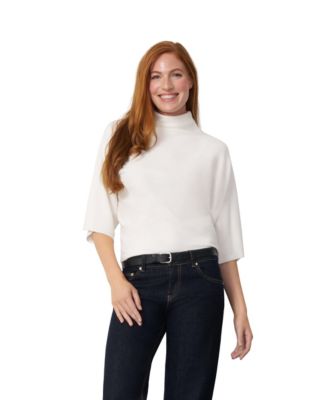 Women's Mock Neck Rib-Knit Dolman Sweater