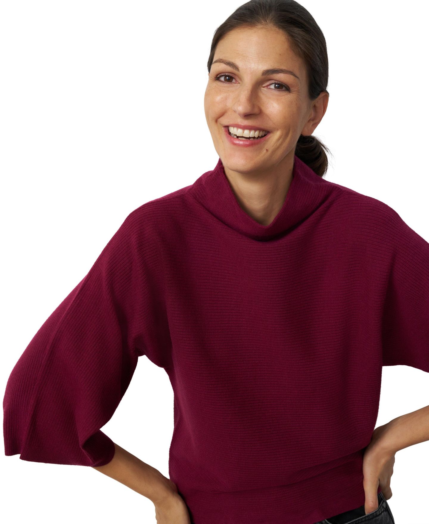 Женский свитер Cable & Gauge Mock Neck Rib-Knit Dolman, цвет: Свекольный красный — фото 4
