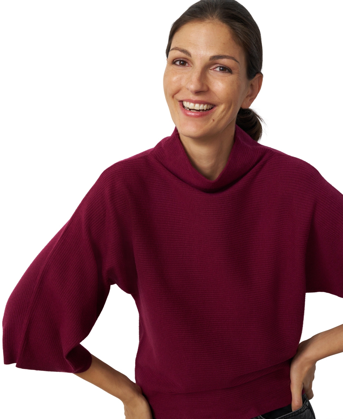 Cable & Gauge Women's Mock Neck Rib-Knit Dolman Sweater