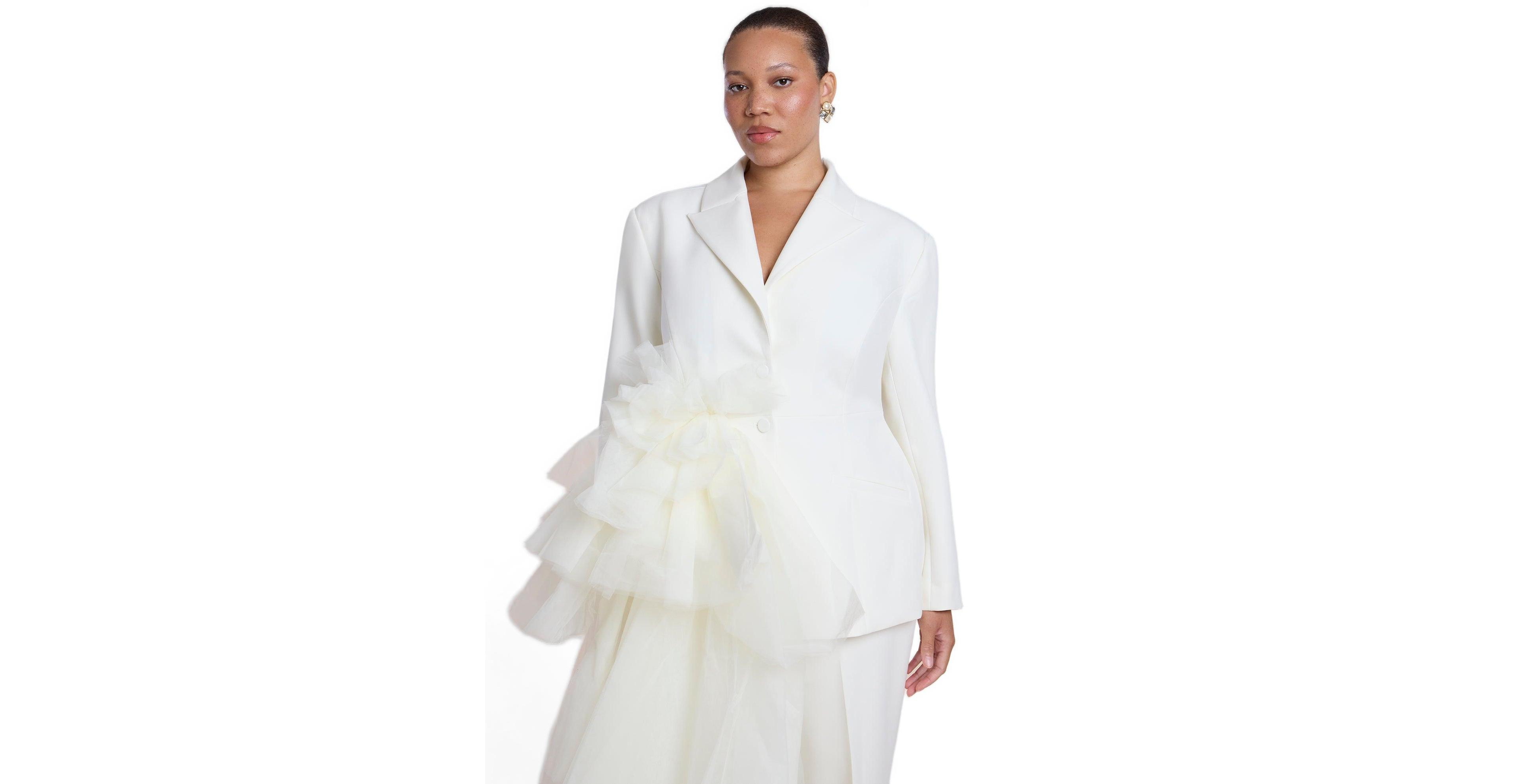 Eloquii Plus Dramatic Tiered Tulle Tailored-Fit Blazer