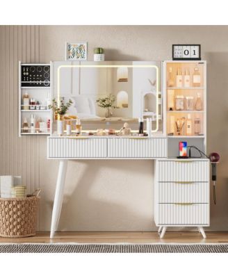 Streamdale Makeup Vanity Desk with Mirror, Lights and Fluted Panel