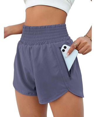 Women High Waisted Athletic Shorts Quick Dry Zipper Pocket Double Layer