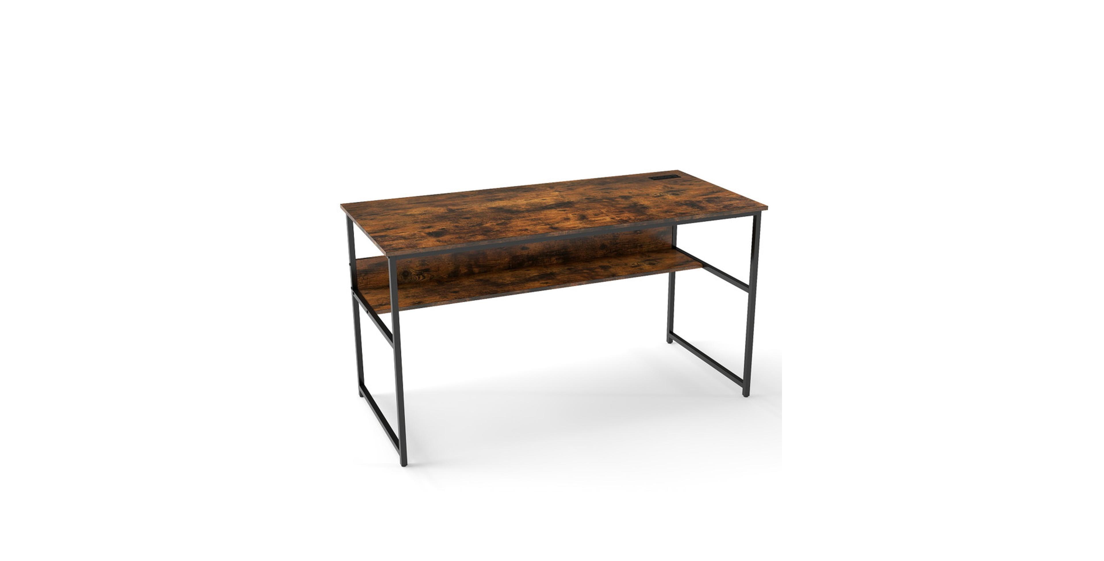 Gouun 55-Inch Computer Desk Featuring Built-In Power Outlets