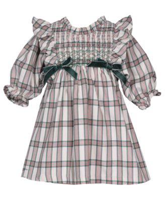 Baby Girls' Plaid Smocked Long-Sleeve Dress