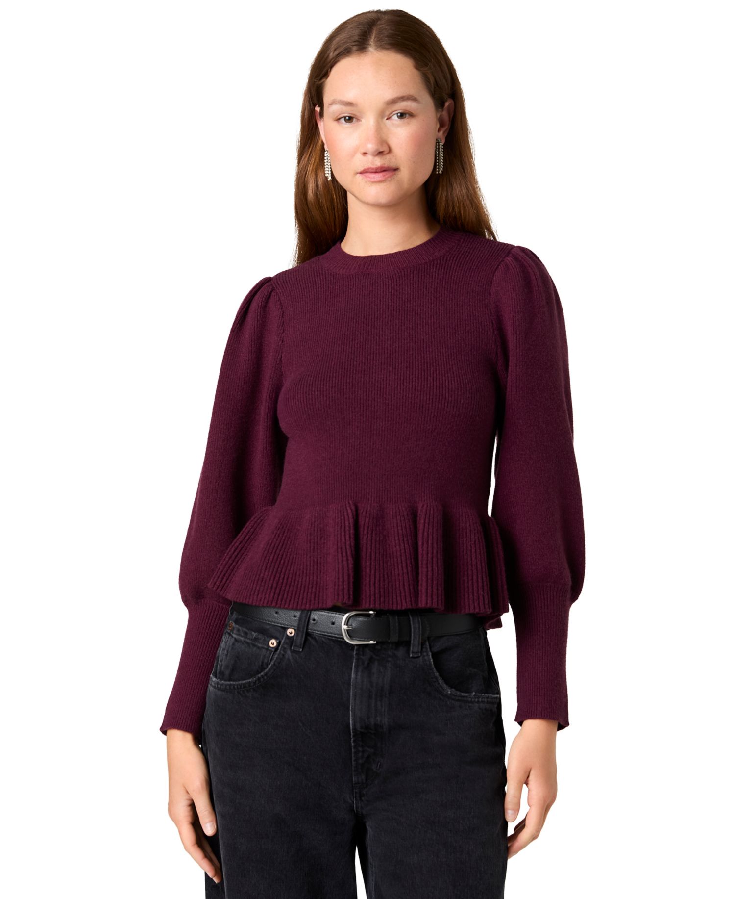 Women's Sloane Long-Balloon-Sleeve Peplum Sweater