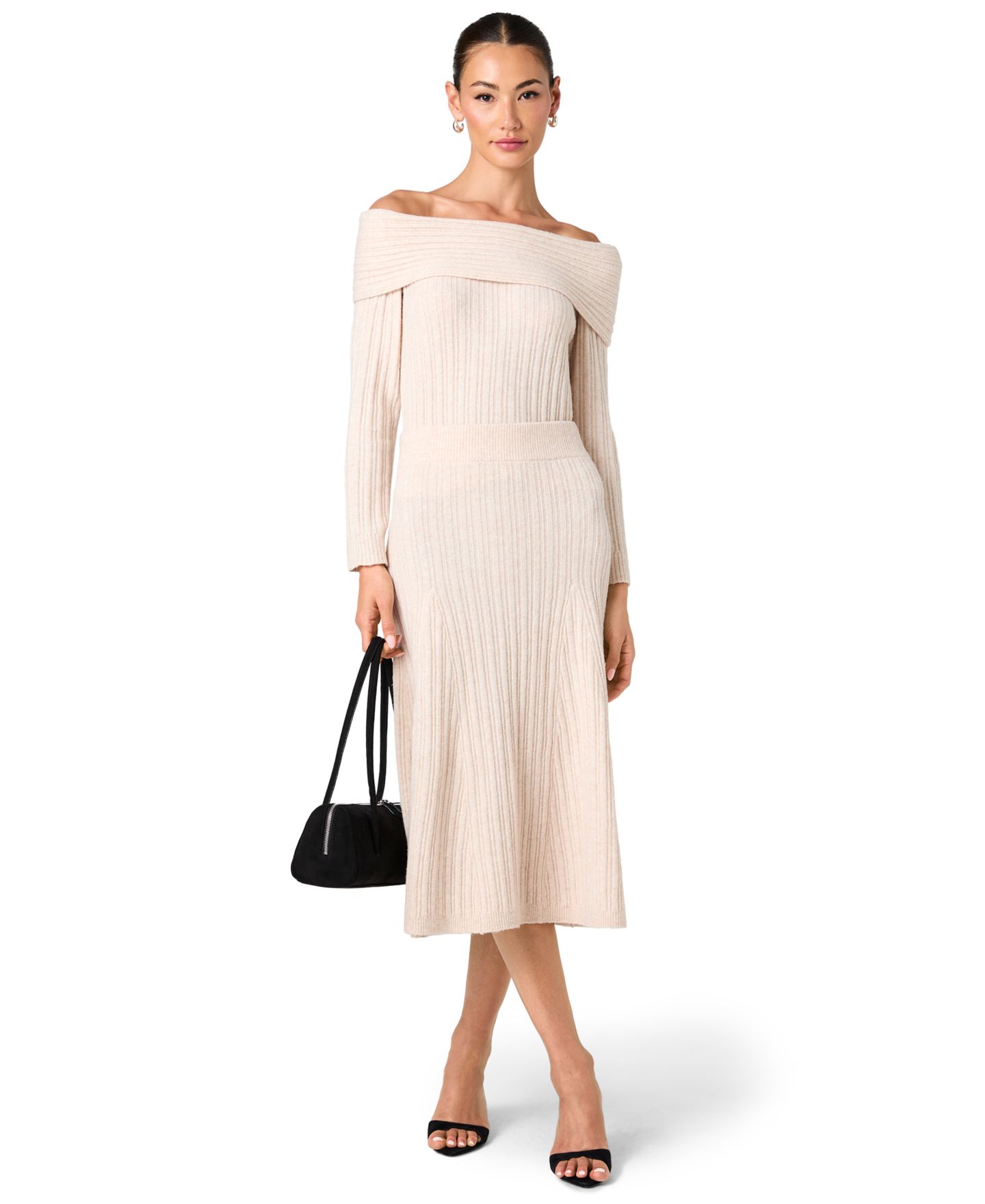 Женская юбка French Connection Lucien High-Waisted Ribbed-Knit A-Line Midi, цвет: Овсяный — фото 7