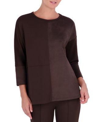Petite Serenity 3/4-Sleeve Side-Slit Faux Suede Tunic