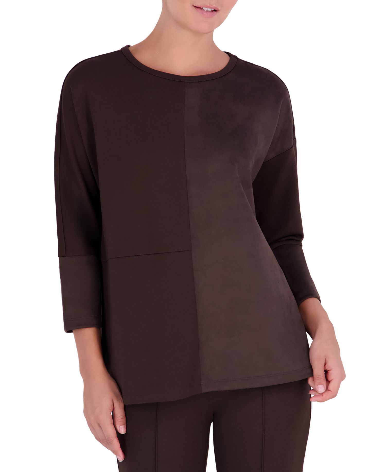 Petite Serenity 3/4-Sleeve Side-Slit Faux Suede Tunic