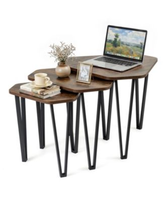 Set of 3 Nesting Coffee Tables with Engineered Wood Top and Metal Frame for Living Room Rustic