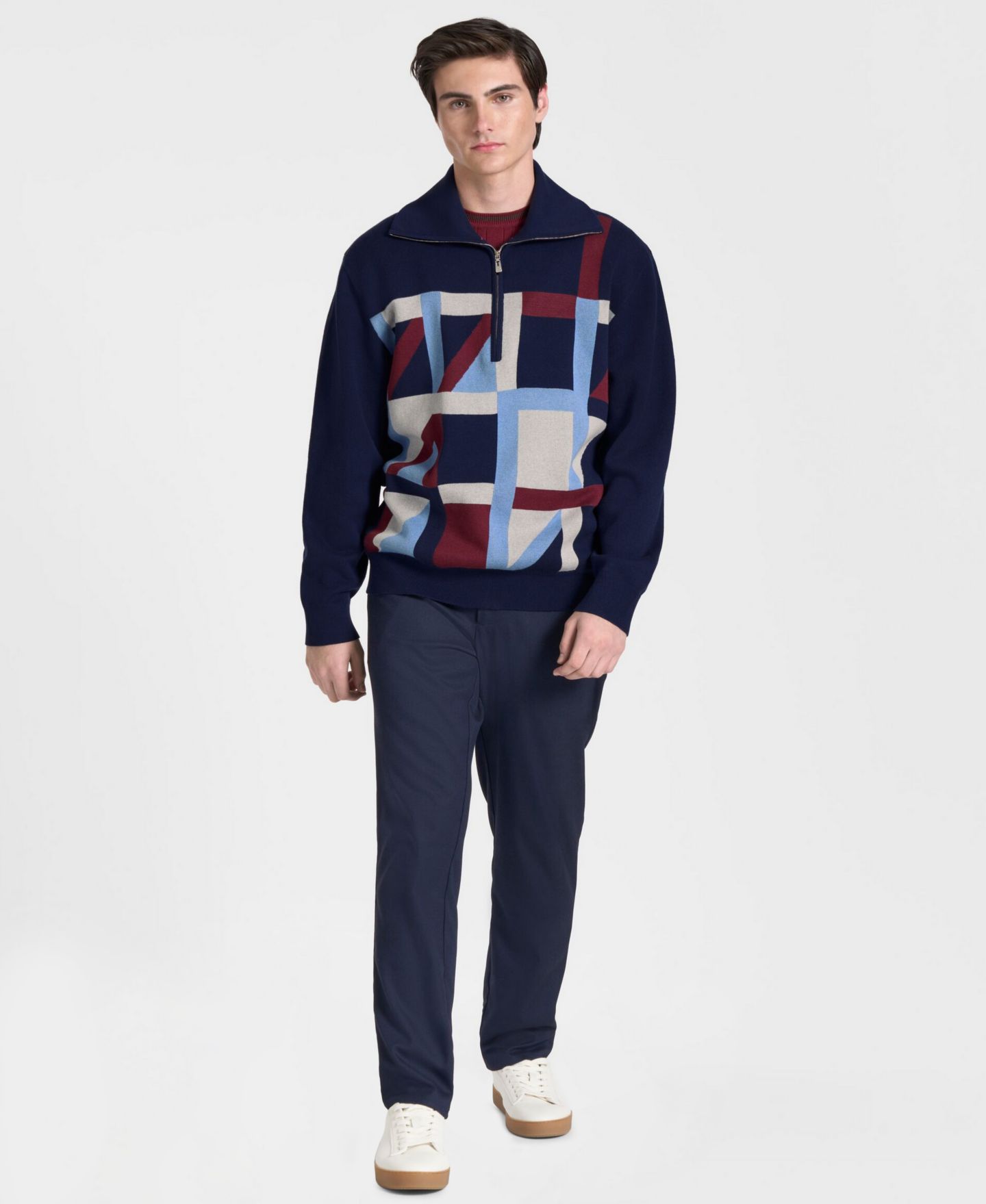Мужской свитер Ted by Ted Baker Hanover Quarter-Zip Geometric Long-Sleeve Sweater, цвет: Синий — фото 2