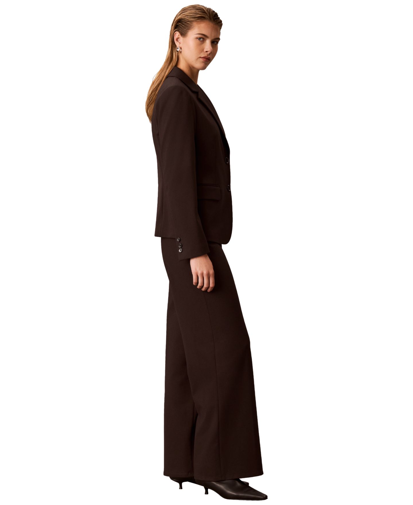 Женские брюки Calvin Klein Petite Hollywood Waist High-Waisted Wide-Leg Pull-On, цвет: Тёмный кофейный — фото 5