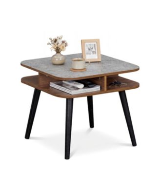 Modern Coffee Table with 2 Tier Open Storage Shelves