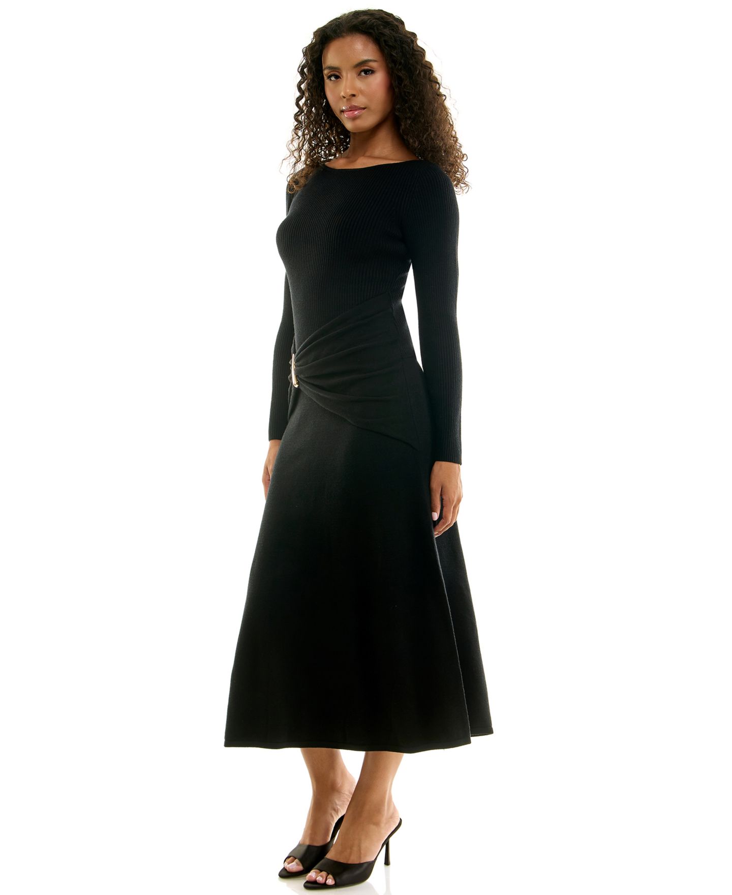 Женское платье INVITEE Juniors' Boatneck Midi Drop-Waist Sweater Dress, цвет: Чёрный — фото 6