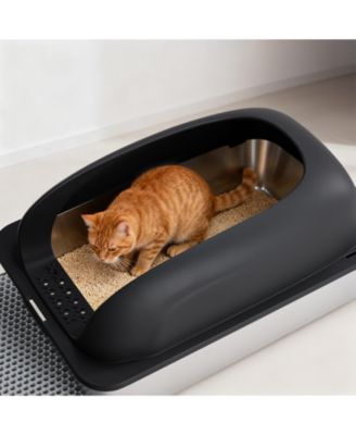 Stainless Steel Cat Litter Box with Lid, Large Cat Litter Box for Big Cats, Scoop and Mat Included