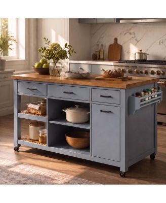  Kitchen Island with Glass Door and Cabinet