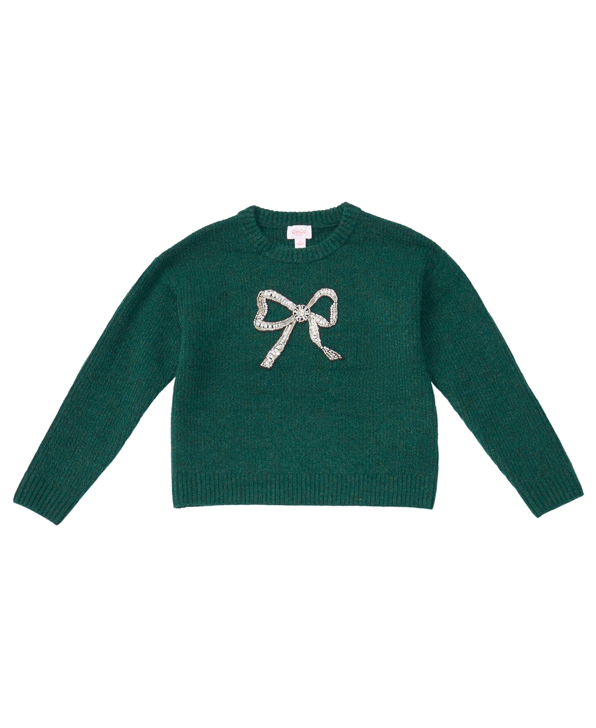 CeCe Girls' 4-16 Embroidered-Bow Crewneck Long-Sleeve Sweater