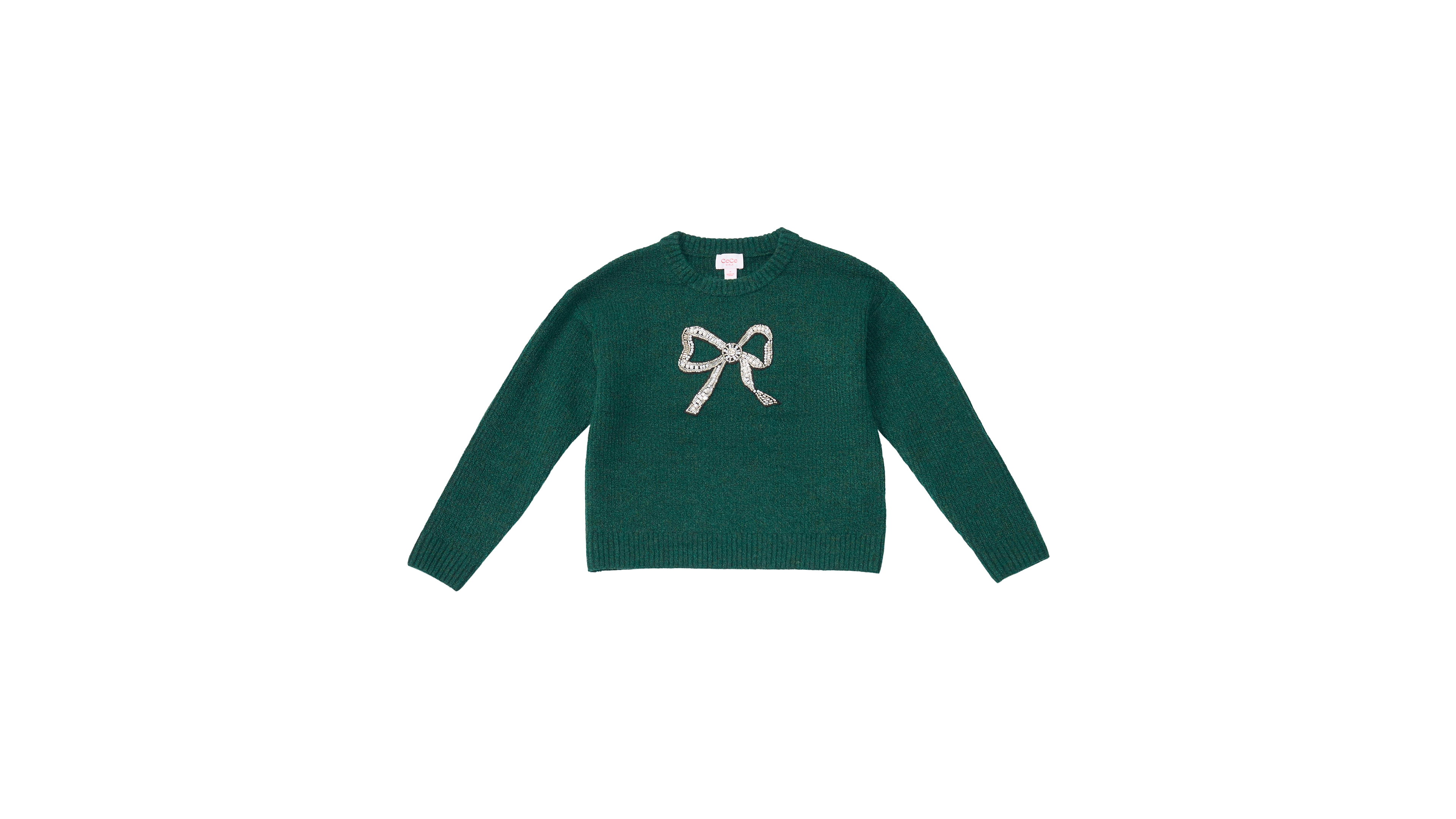 CeCe Girls' 4-16 Embroidered-Bow Crewneck Long-Sleeve Sweater