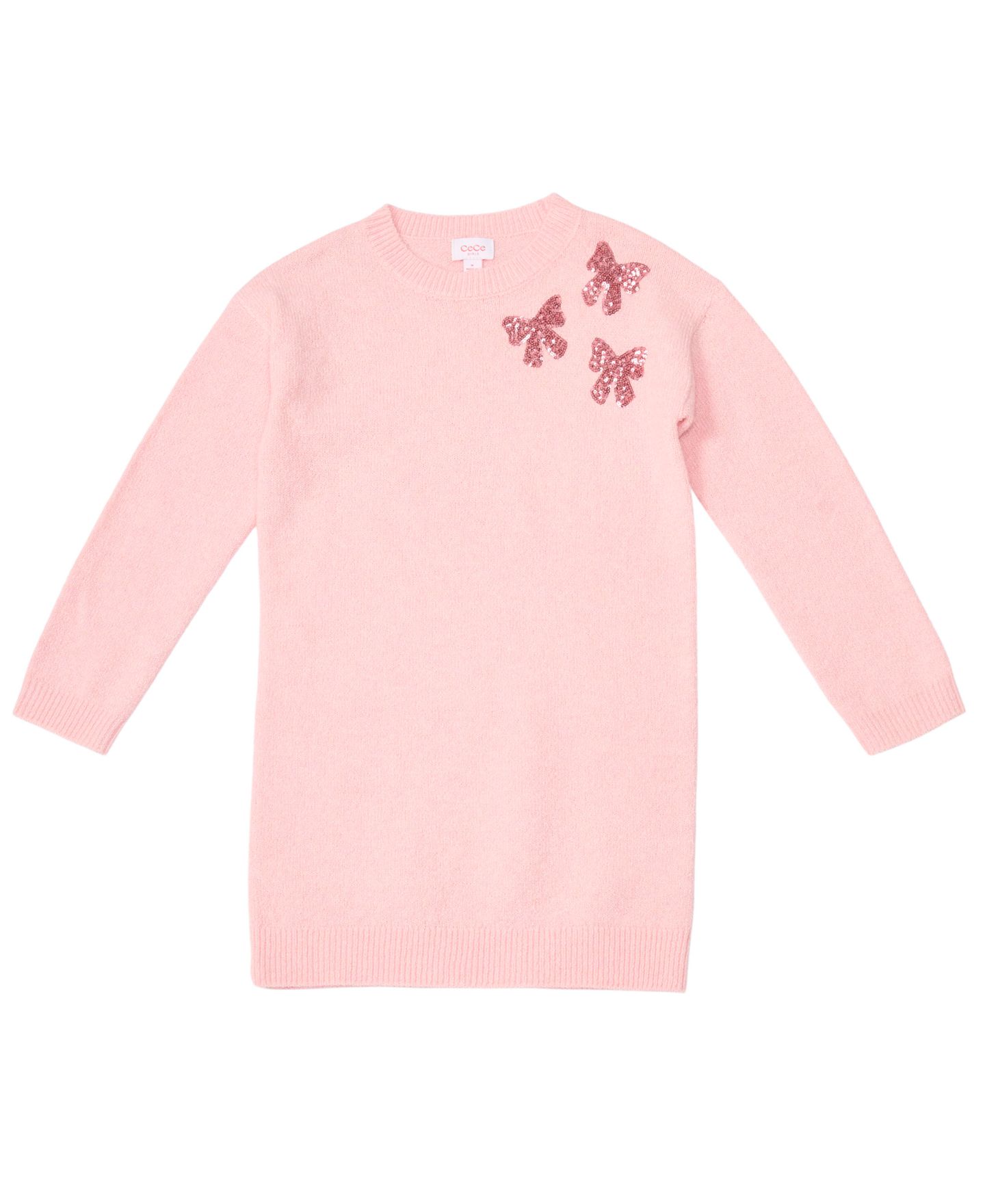 Платье CeCe Sequin Long-Sleeve Crewneck Dress для девочек, цвет: Светлый розовый — фото 4