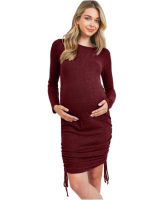 Maternity Long-Sleeve Crewneck Drawstring Sweater Dress
