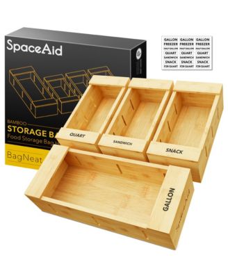 Bamboo Bag Storage Organizer for Kitchen Drawer,Compatible with Gallon/Quart/Sandwich/Snack Bags, 4 Pack