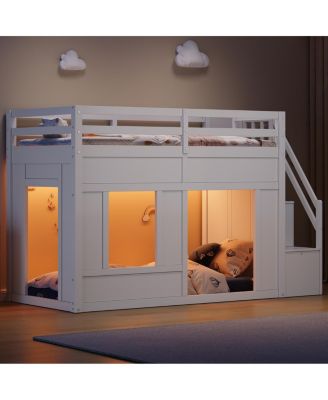 Twin Size Loft Bed with Storage Stairs and Built-in LED Lights