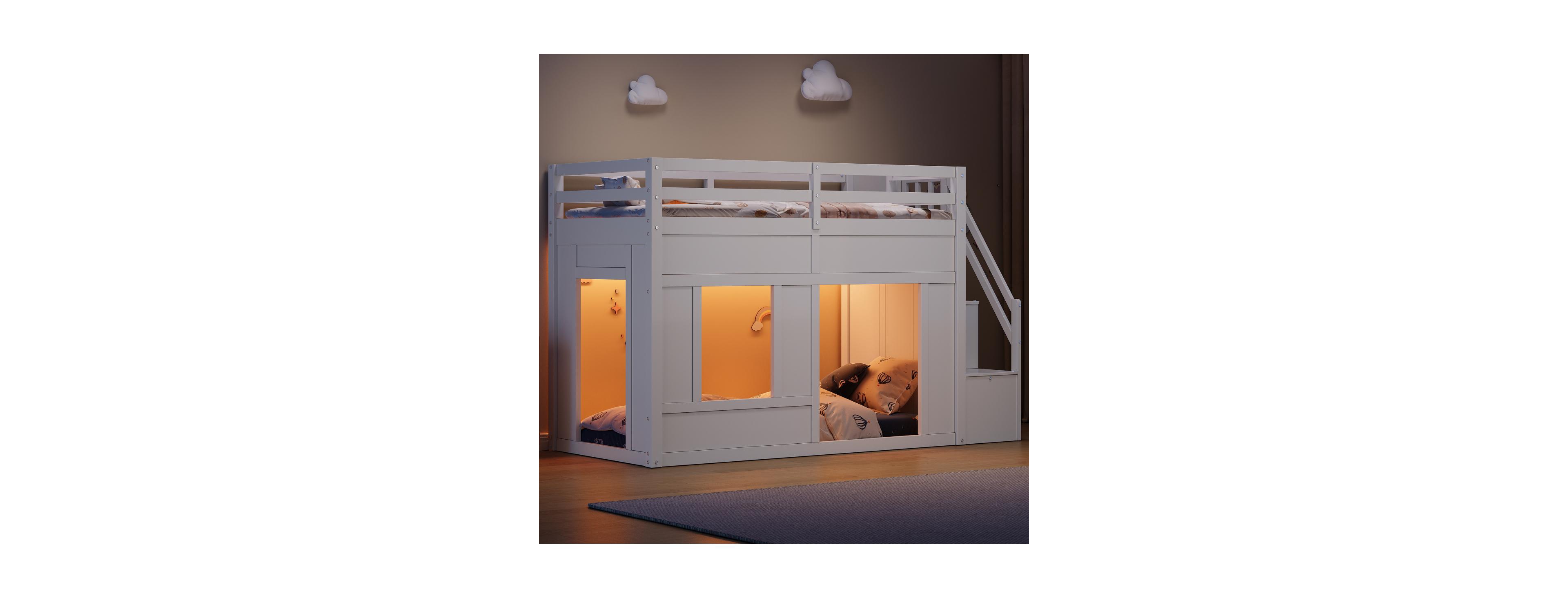 Streamdale Furniture Twin Size Loft Bed with Storage Stairs and Built-in Led Lights