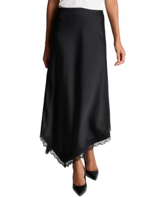 Women's Asymmetrical Satin Lace-Trim Skirt