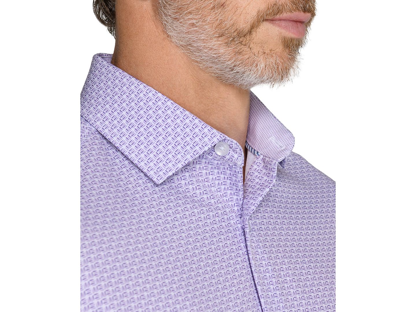 Мужская рубашка ConStruct Slim Fit 4-Way Stretch Print Dress Shirt, цвет: Белый фиолетовый — фото 3