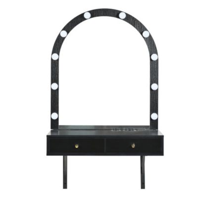 Floating Wall Mounted Vanity Desk with LED Mirror, 3 Color Lights, Power Outlet and USB, Large Storage