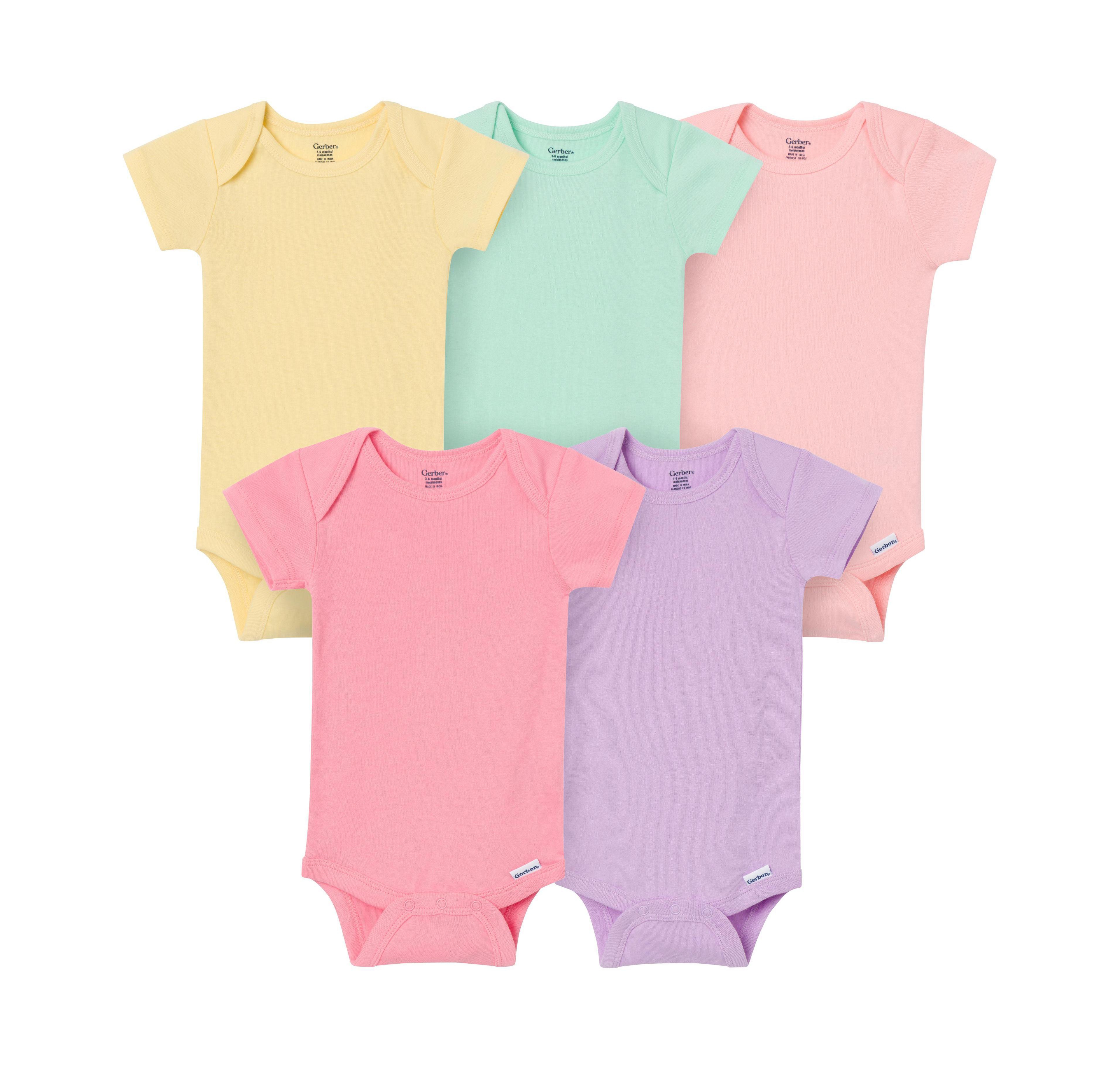 Gerber Baby (0-3 M to 24 M ) 5-Pack Short Sleeve Bodysuits, Pastels