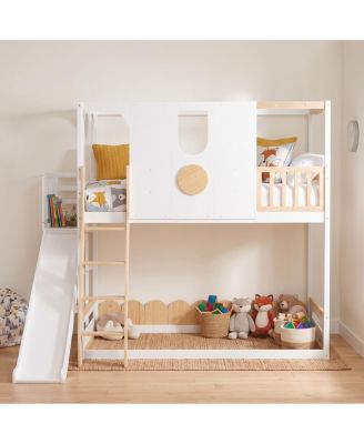 Twin Kids Loft Bed with Slide, Shelves and Guardrails