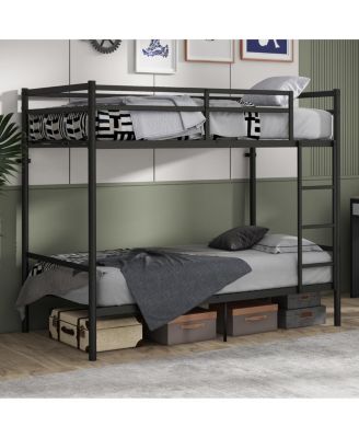 Heavy-Duty Metal Bunk Bed with Safety Rails and Storage Space