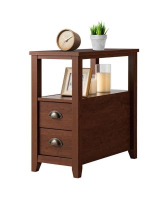End Table Wooden with 2 Drawers and Shelf Bedside Table