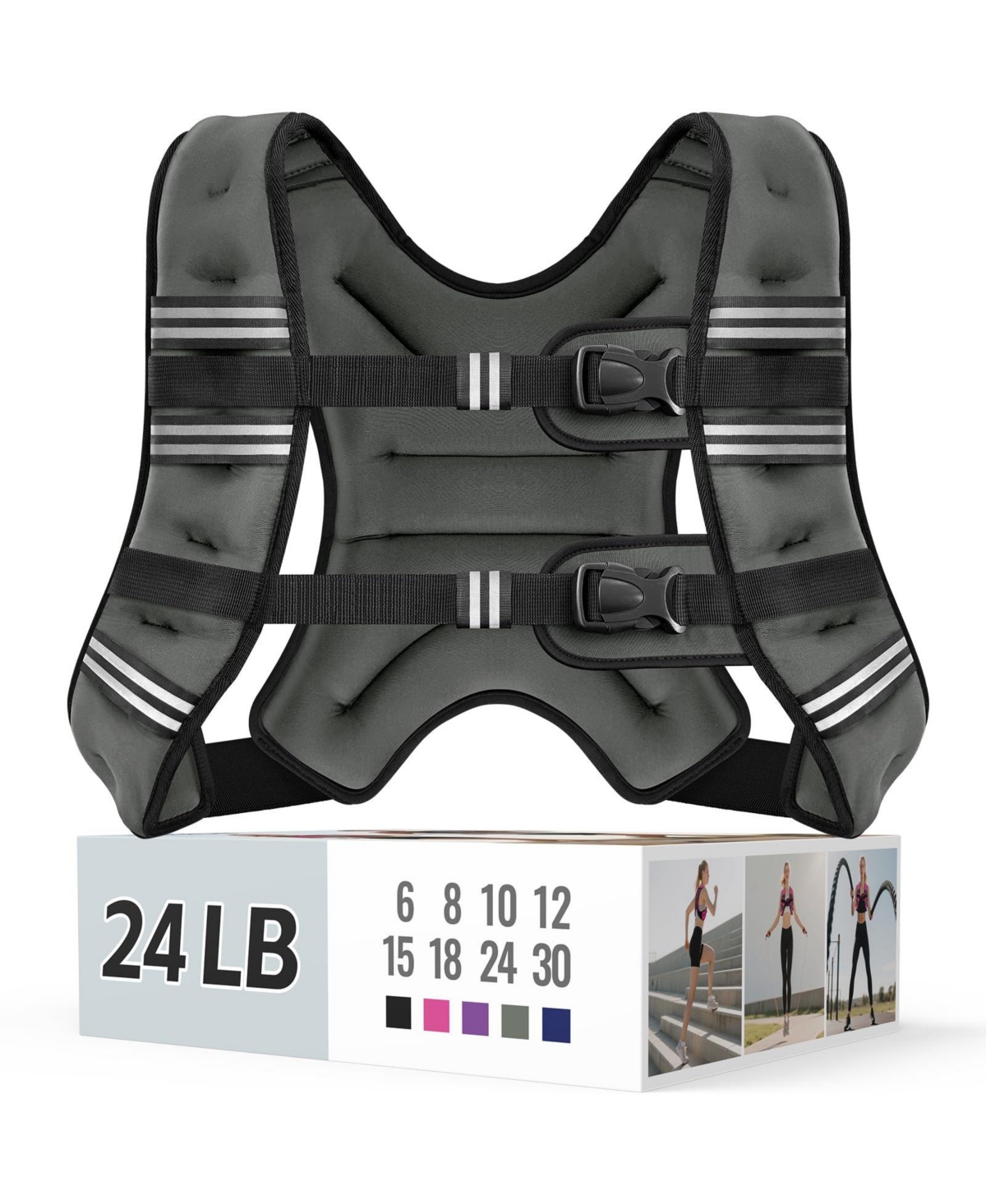 Sportneer Weighted Vest No Fur Skin Friendly Neoprene Adjustable Comfortable Workout Gear - Gray 24 lb
