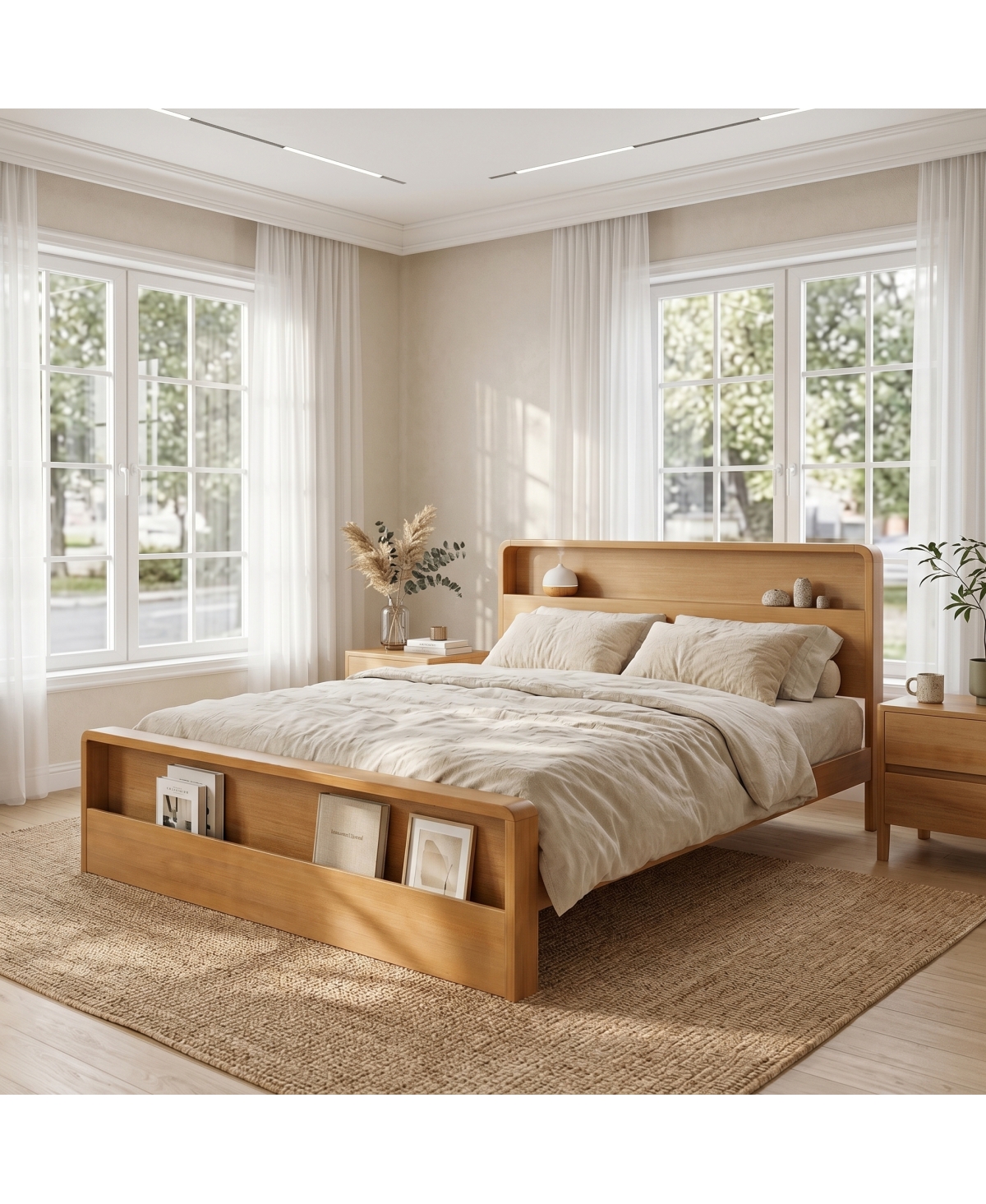 Streamdale Furniture Solid Pine Wood King Bed Frame with Storage Headboard and Footboard