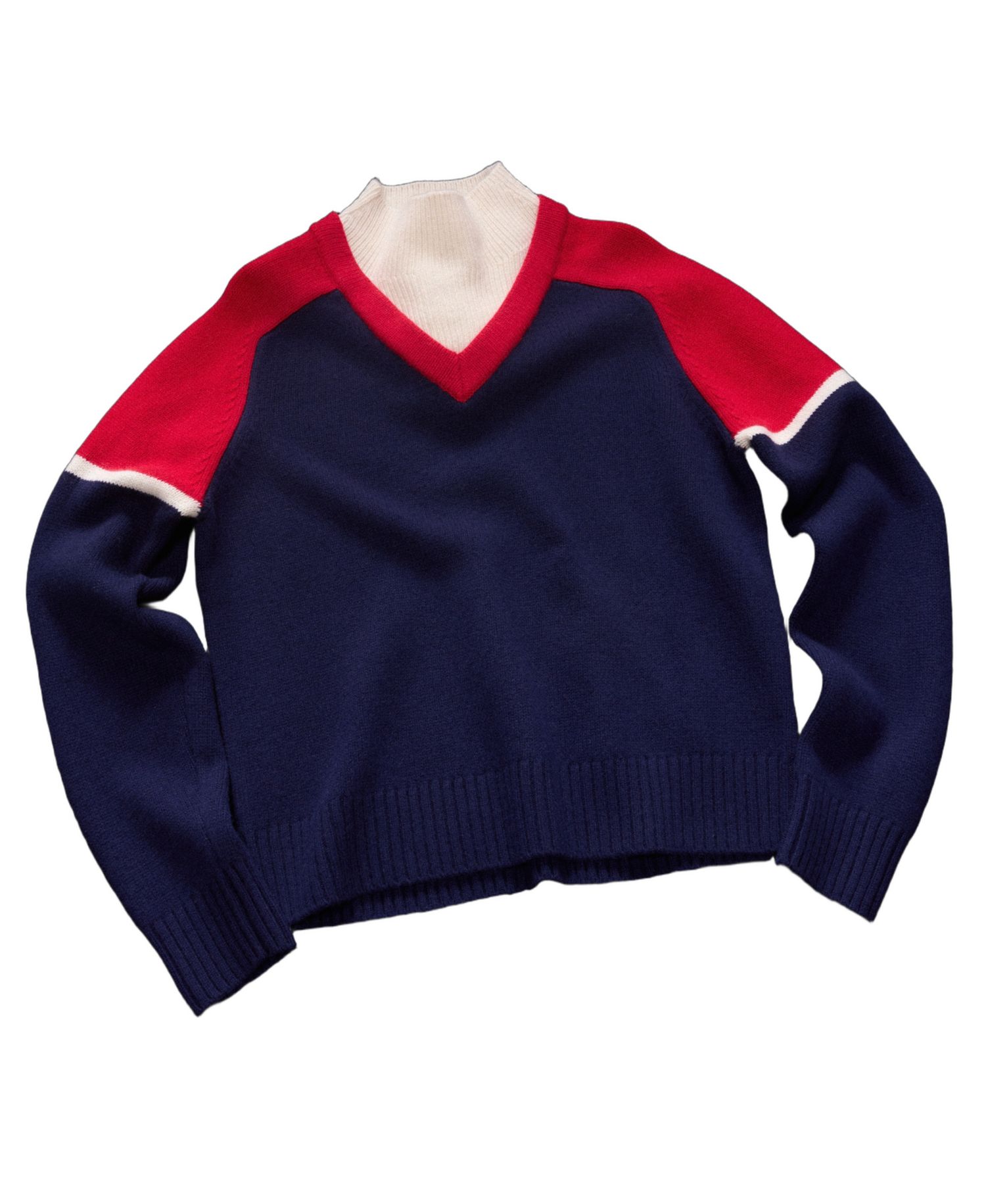 Women's Selection High Neck Contrast-Overlay Wool-Blend Sweater