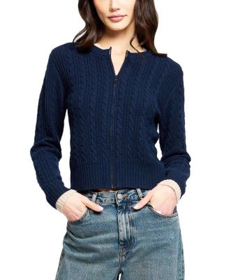 Women's Thea Cable-Knit Zip-Front V-Neck Cardigan