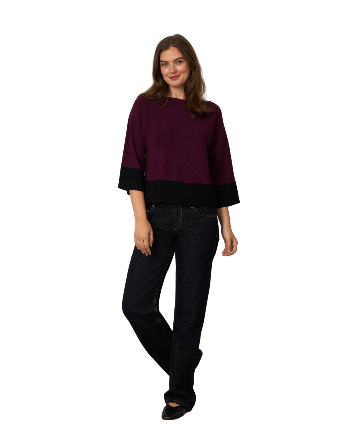 Женский свитер Cable & Gauge Colorblock Dolman, цвет: Красный / Чёрный — фото 5