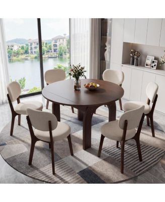 Solid Wood Extendable Dining Table Set with 6 Upholstered Chairs