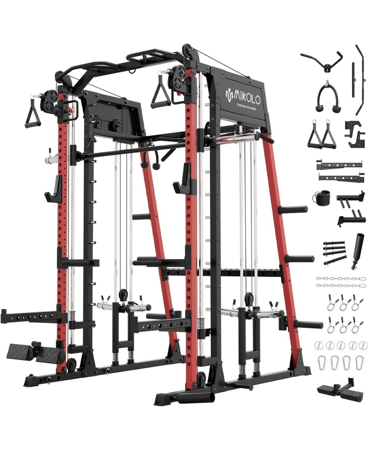 Mikolo Smith Machine, All-in-One Power Rack Cage with Vertical Leg Press, 2000LBS Power Cage Squat Rack with Smith Bar, Dual Pulley Cable Crossover