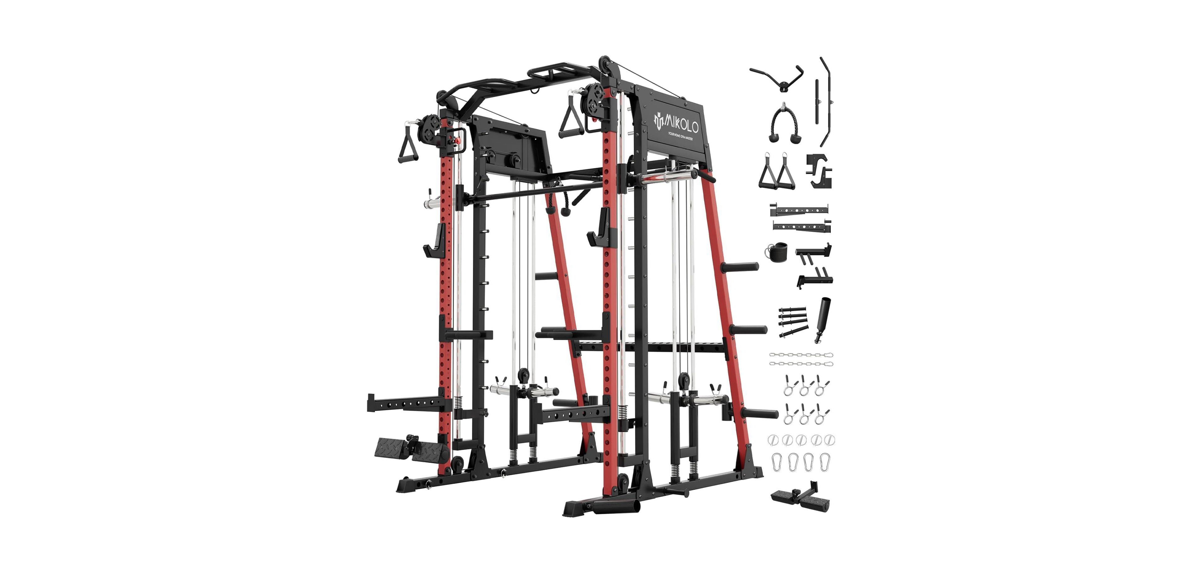 Mikolo Smith Machine, All-in-One Power Rack Cage with Vertical Leg Press, 2000LBS Power Cage Squat Rack with Smith Bar, Dual Pulley Cable Crossover