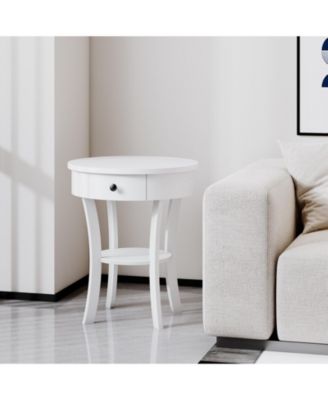 2 Tier Wood Round End Table with Open Drawer