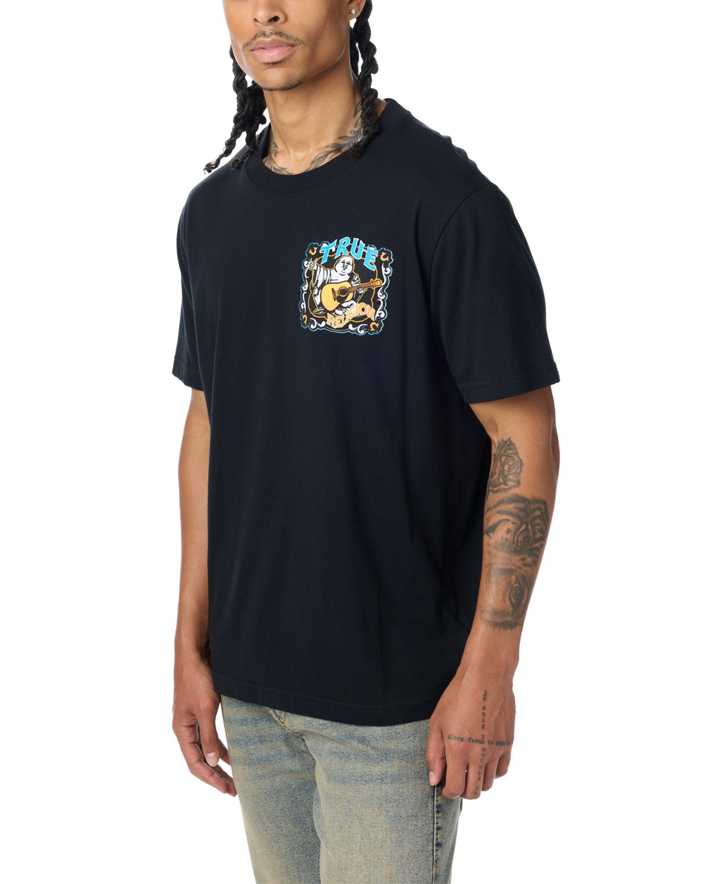 Мужская футболка True Religion Buddha Motif Graphic Embroidered, цвет: Угольно-чёрный — фото 3
