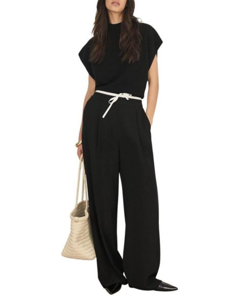 Женские брюки Mint Velvet Contrast Waist Wide Leg, цвет: Чёрный